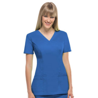 Core Stretch by Cherokee Workwear Women's Mock Wrap Princess Seam Solid Scrub Top - CH4728